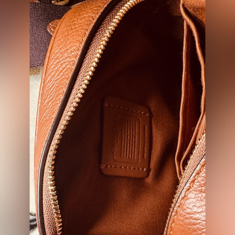 Coach Brown Mini Dempsey Camera Bag With Multicolor Stripe Detail - Picture 5 of 6